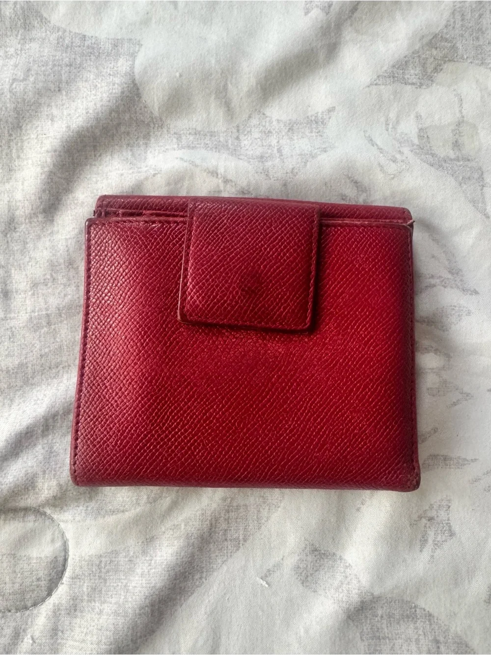 Bulgari Deep Red Textured Leather Wallet with Signature Circle Clasp